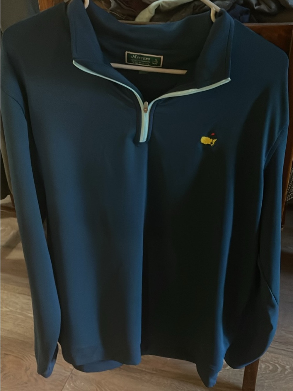 Peter Millar Masters Teal Qtr-Zip Pullover with Light Blue Trim and Yellow Logo
